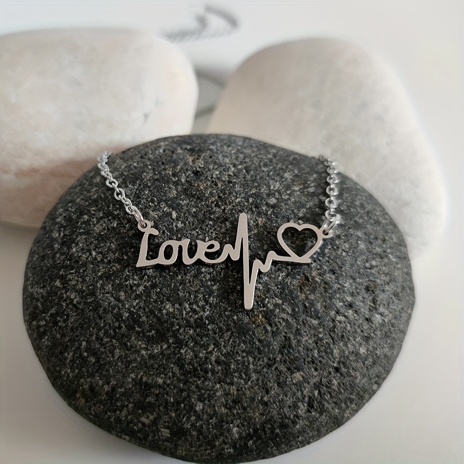 Women's 18K Gold Plated Heartbeat Personalized Hollow Heart Necklace